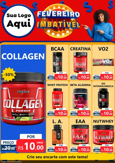 Modelo de Encarte para Encarte A4 Vertical com o tema Fevereiro Imbatível para Suplementos alimentares