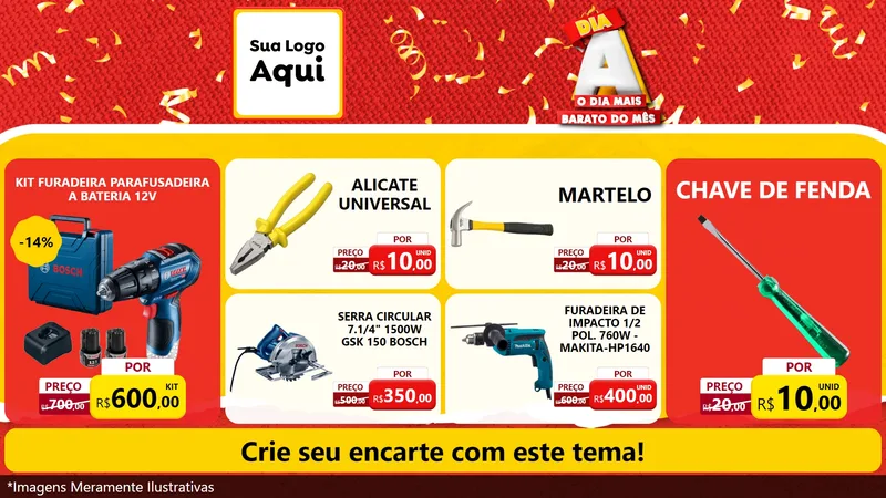 Modelo de TV para TV Horizontal com o tema Dia A o Dia Mais Barato do Mês para Maquinas e Ferramentas