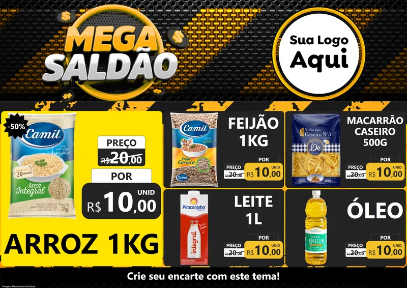 Modelo de Encarte para Encarte A4 Horizontal com o tema Mega Saldão para Supermercado