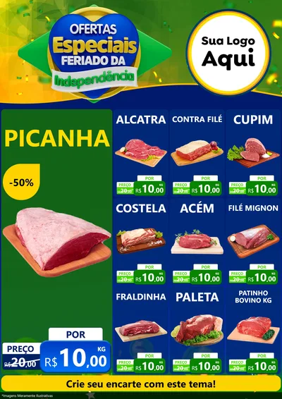 Modelo de Encarte para Encarte A4 Vertical com o tema Ofertas Especiais Feriado da Independência para Açougue