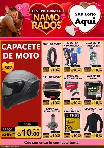 Modelo de Encarte para Encarte A4 Vertical com o tema Descontos Dia dos Namorados para Moto peças