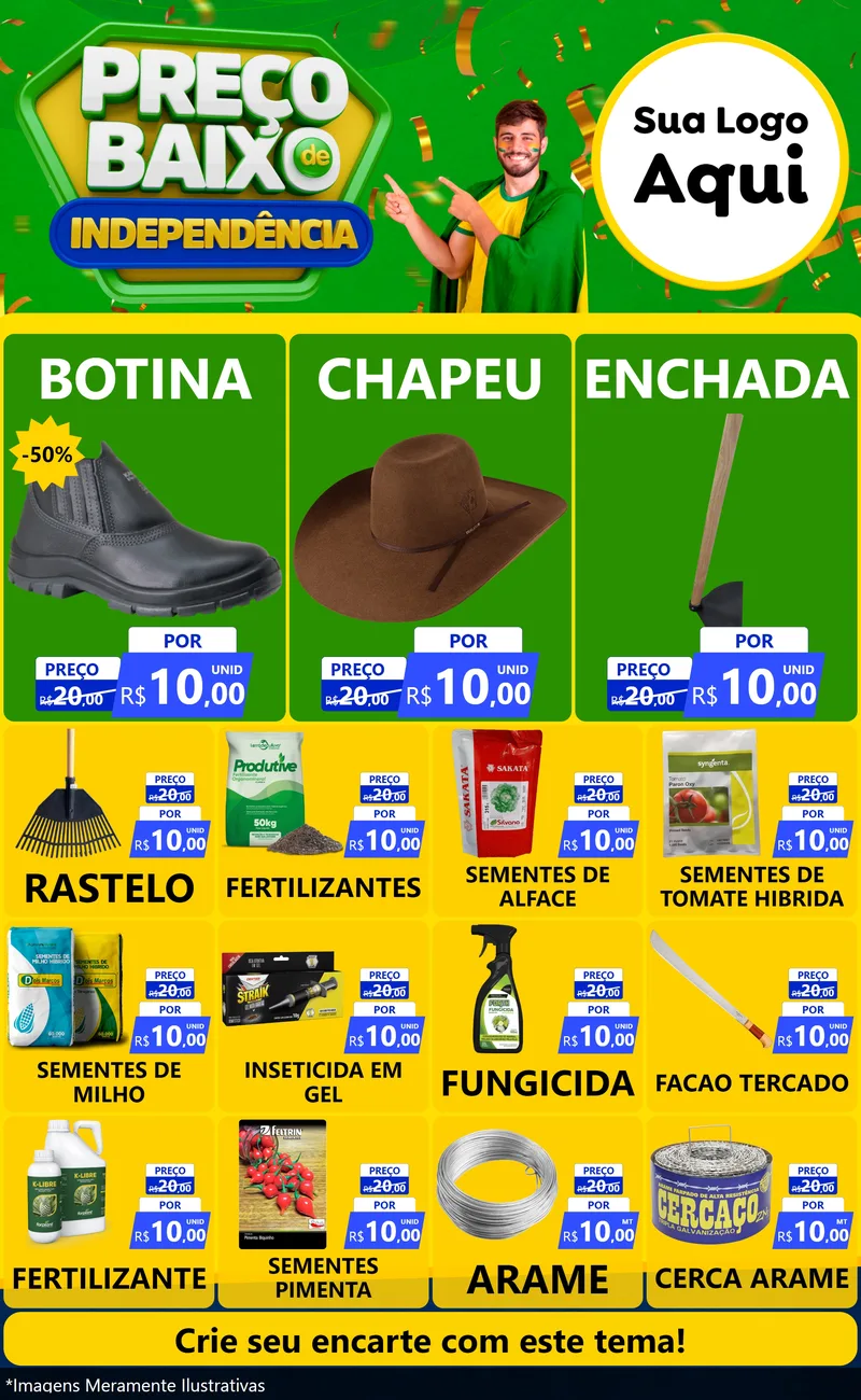 Modelo de Encarte para Encarte Grande com o tema Preço Baixo de Independência para Agropecuária