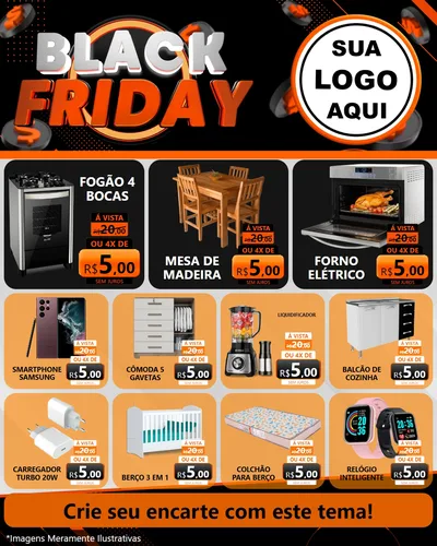 Modelo de Rede Social para Feed Instagram com o tema Black Friday para Móveis e Eletro