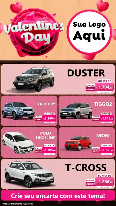 Modelo de TV para TV Vertical com o tema Valentine's Day para Concessionaria de Carros