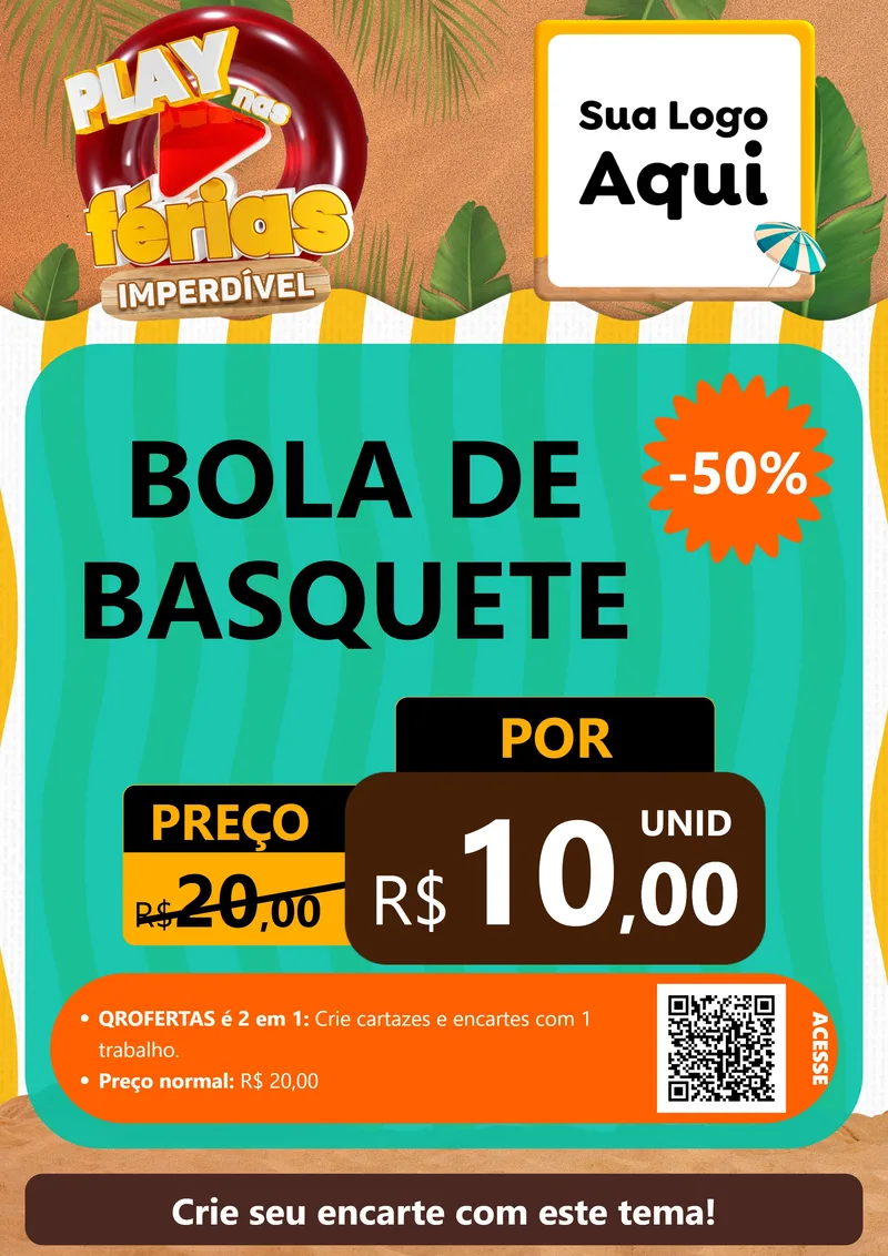 Modelo de Cartaz para Cartaz A4 Vertical com o tema Play Nas Férias Imperdível para Artigos Esportivos