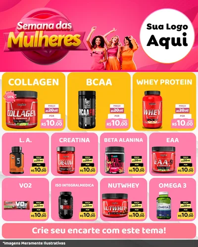 Modelo de Rede Social para Feed Instagram com o tema Semana das Mulheres para Suplementos alimentares