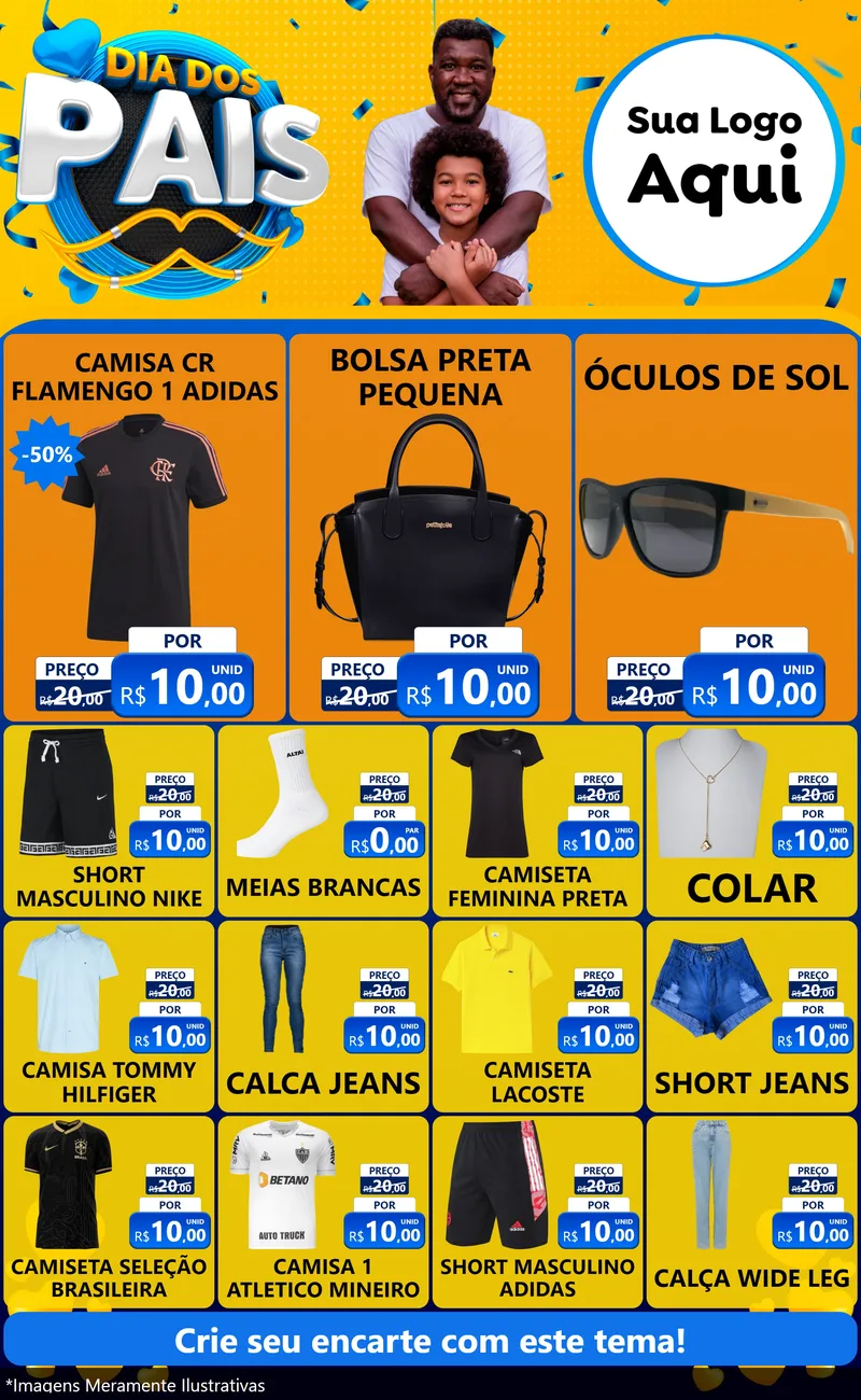 Modelo de Encarte para Encarte Grande com o tema Dia dos Pais para Roupas e acessórios
