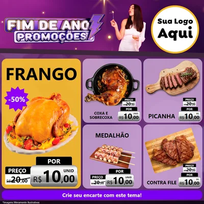 Modelo de Rede Social para Feed Facebook com o tema Fim de Ano Promoções para Assados