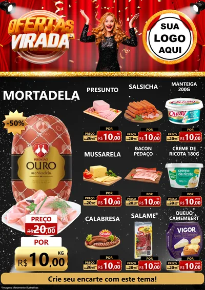Modelo de Encarte para Encarte A4 Vertical com o tema Ofertas da Virada para Frios e Laticínios