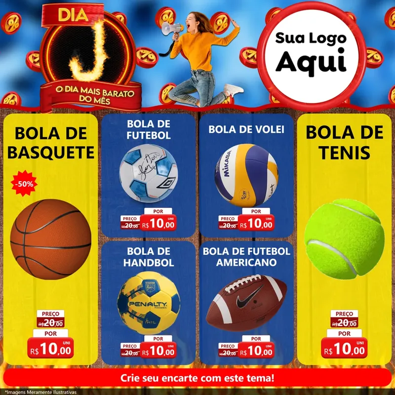 Modelo de Rede Social para Feed Facebook com o tema Dia J - O Dia Mais Barato Do Mês para Artigos Esportivos