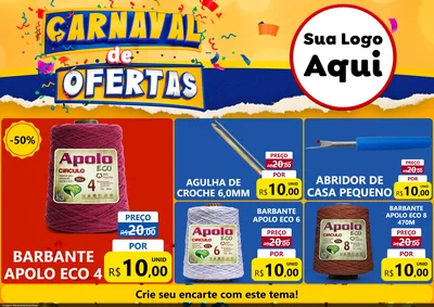 Modelo de Encarte para Encarte A4 Horizontal com o tema Carnaval de Ofertas para Armarinho e Aviamentos