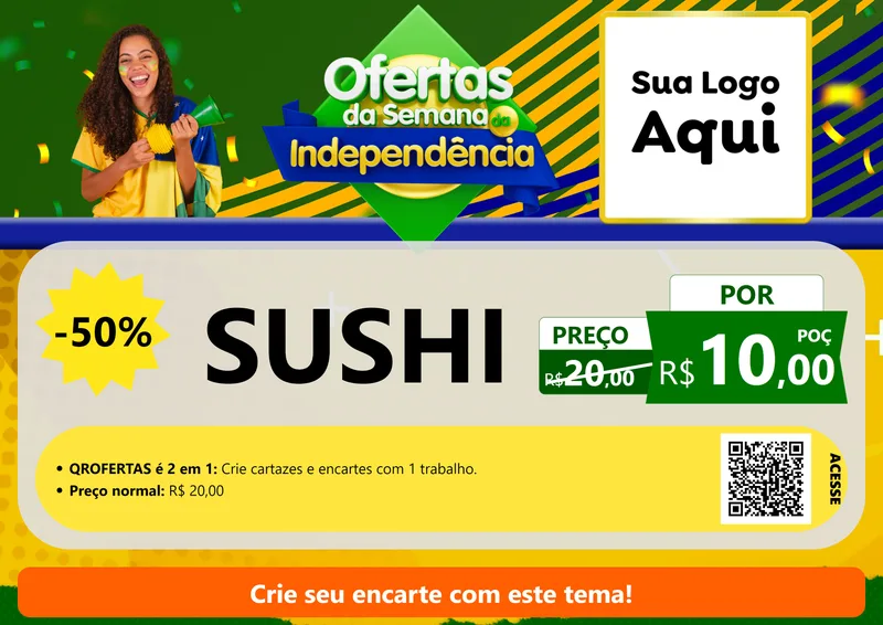 Modelo de Cartaz para Cartaz A4 Horizontal com o tema Ofertas da Semana da Independência para Comida japonesa