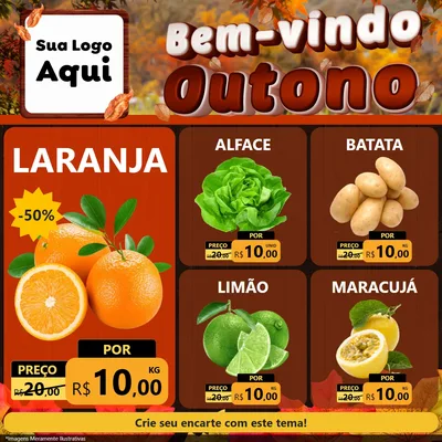 Modelo de Rede Social para Feed Facebook com o tema Bem-vindo Outono para Hortifrúti