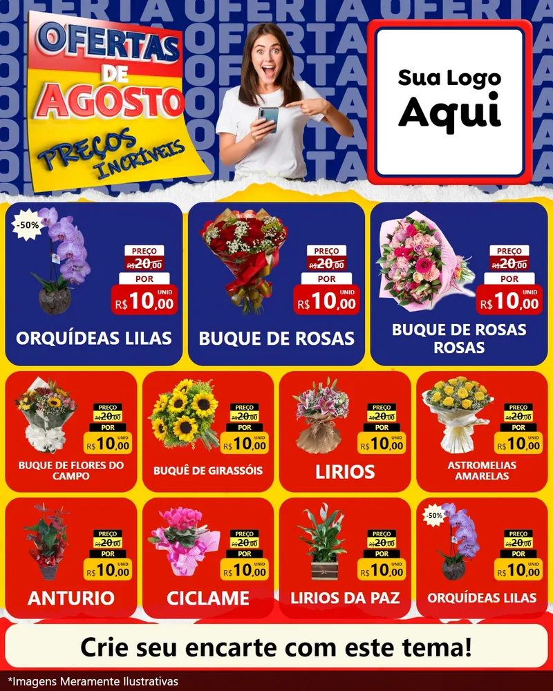 Modelo de Rede Social para Feed Instagram com o tema Ofertas de Agosto - Preços Incríveis para Floricultura e jardim
