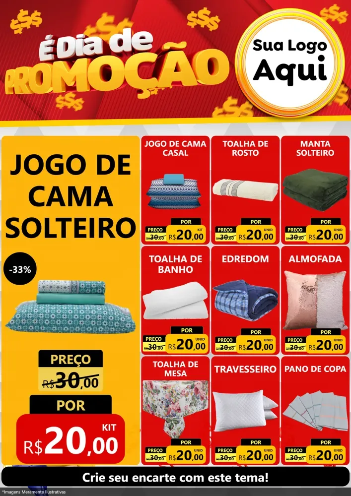Modelo de Encarte para Encarte A4 Vertical com o tema É Dia De Promoção para Cama, Mesa e Banho