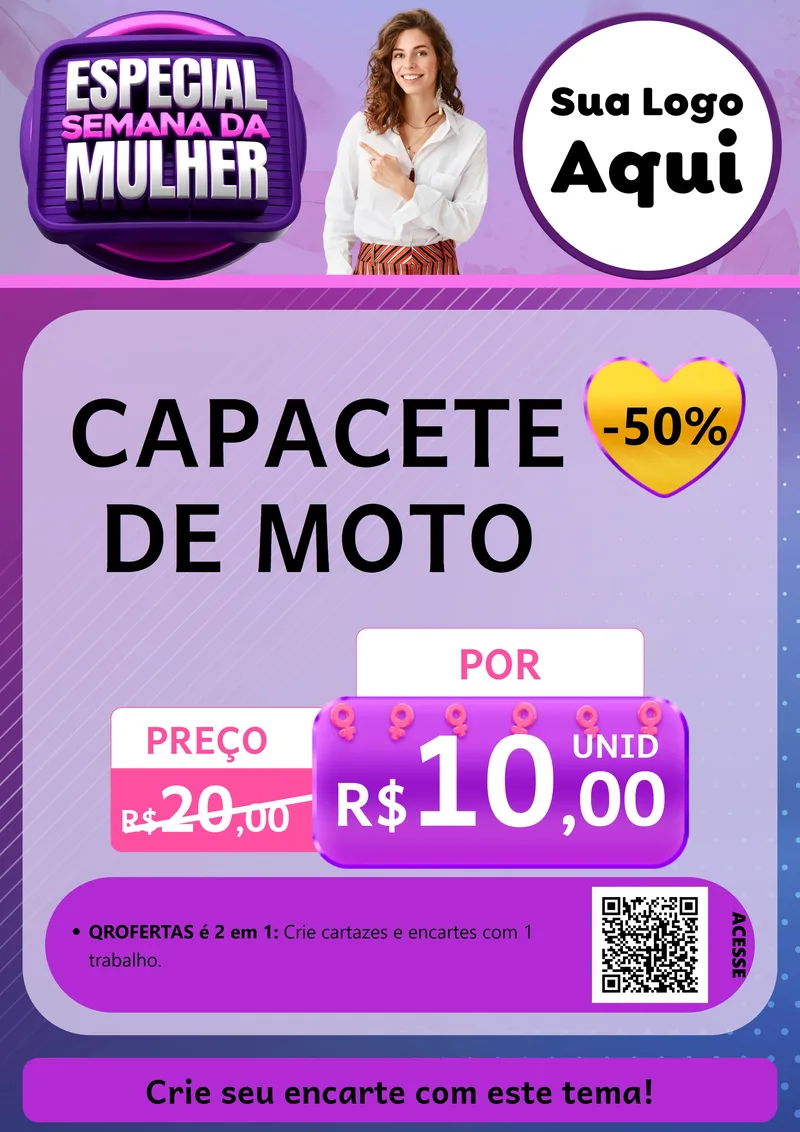 Modelo de Cartaz para Cartaz A4 Vertical com o tema Especial Semana da Mulher para Moto peças