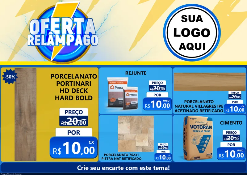 Modelo de Encarte para Encarte A4 Horizontal com o tema Oferta Relâmpago para Pisos e revestimentos