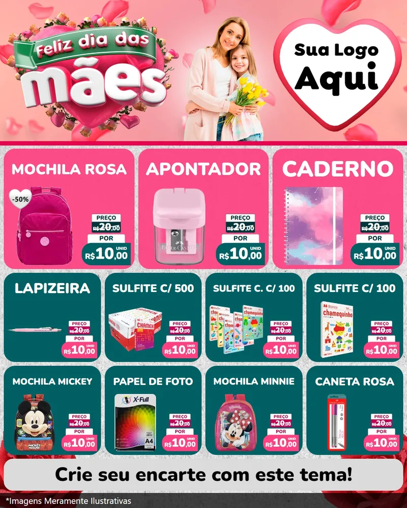 Modelo de Rede Social para Feed Instagram com o tema Feliz Dia das Mães para Papelaria