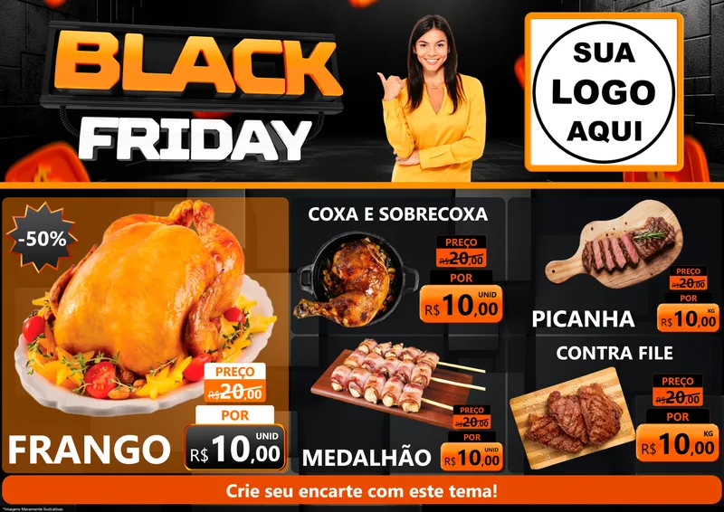 Modelo de Encarte para Encarte A4 Horizontal com o tema Black Friday para Assados