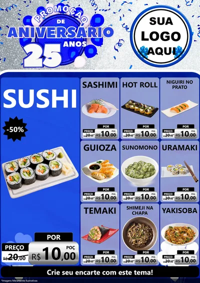 Modelo de Encarte para Encarte A4 Vertical com o tema Promoção de Aniversário - 25 Anos para Comida japonesa