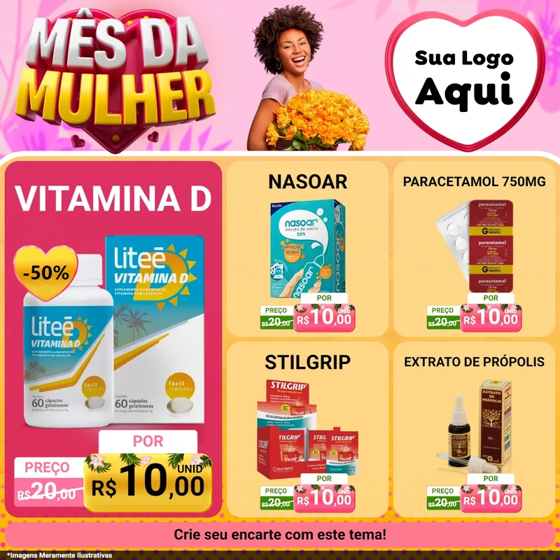 Modelo de Rede Social para Feed Facebook com o tema Mês da Mulher para Farmácia