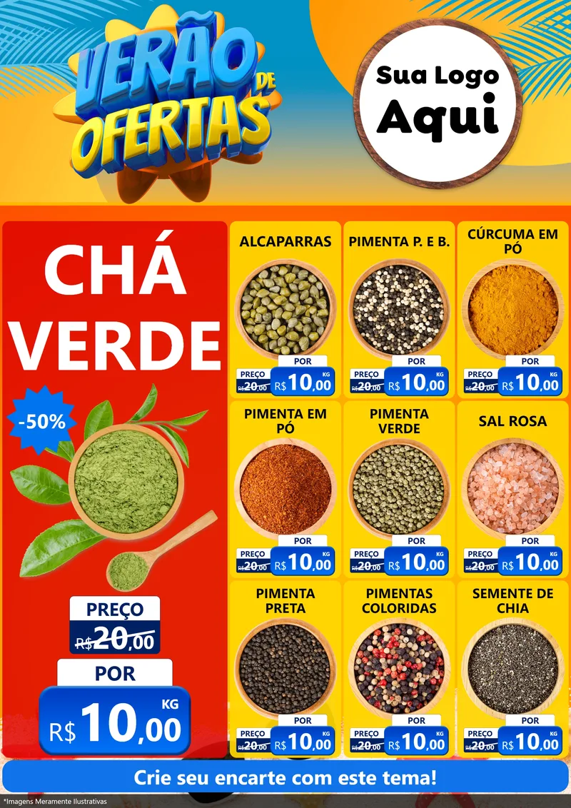 Modelo de Encarte para Encarte A4 Vertical com o tema Verão de Ofertas para Produtos Naturais