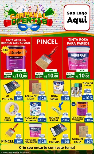Modelo de Encarte para Encarte Grande com o tema Carnaval de Ofertas para Tintas e Ferramentas