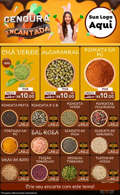 Modelo de Encarte para Encarte Grande com o tema Cenoura Encantada - Páscoa para Produtos Naturais