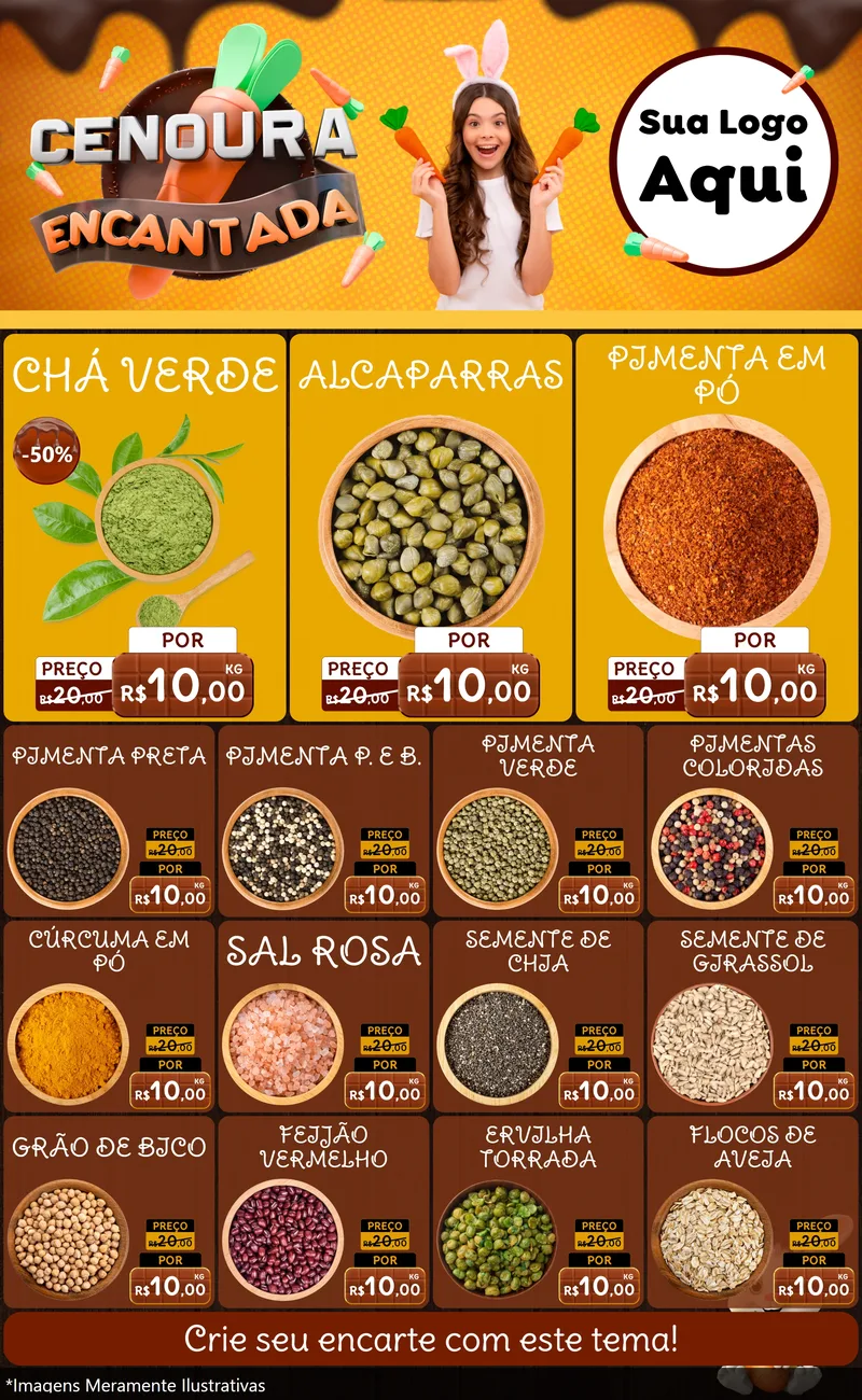 Modelo de Encarte para Encarte Grande com o tema Cenoura Encantada - Páscoa para Produtos Naturais