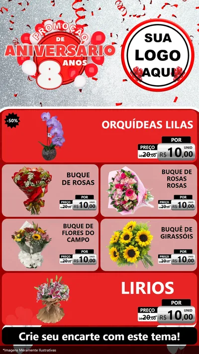Modelo de TV para TV Vertical com o tema Promoção de Aniversário - 8 Anos para Floricultura e jardim