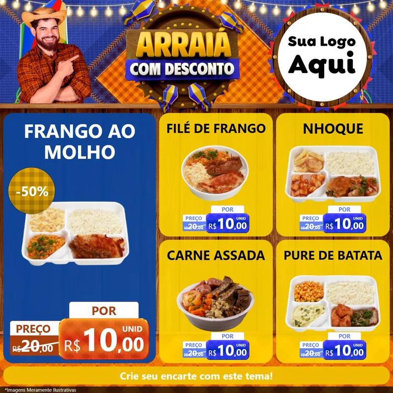 Modelo de Rede Social para Feed Facebook com o tema Arraiá Com Desconto para Restaurante