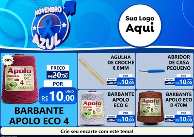 Modelo de Encarte para Encarte A4 Horizontal com o tema Novembro Azul para Armarinho e Aviamentos
