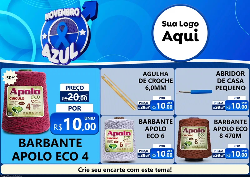 Modelo de Encarte para Encarte A4 Horizontal com o tema Novembro Azul para Armarinho e Aviamentos