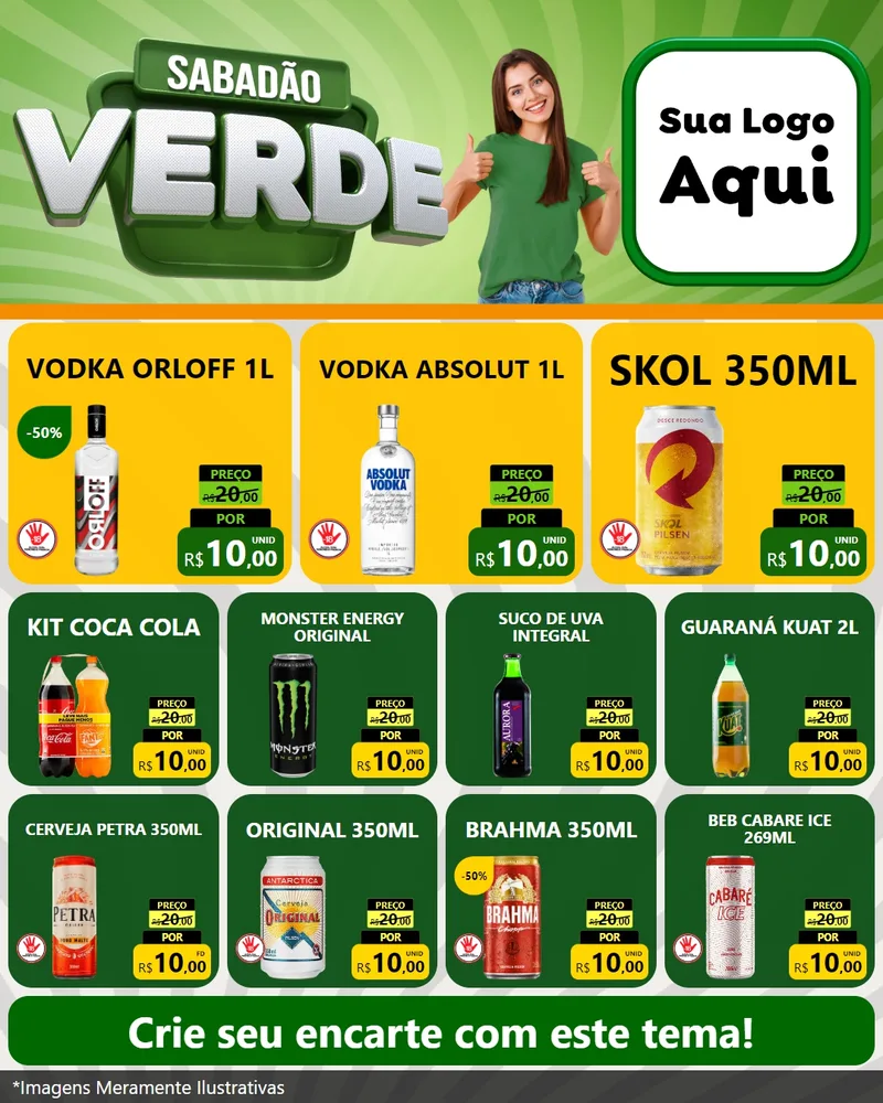 Modelo de Rede Social para Feed Instagram com o tema Sabadão Verde para Distribuidora de bebidas