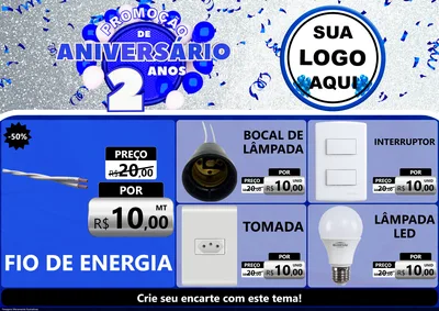 Modelo de Encarte para Encarte A4 Horizontal com o tema Promoção de Aniversário - 2 Anos para Materiais Elétricos