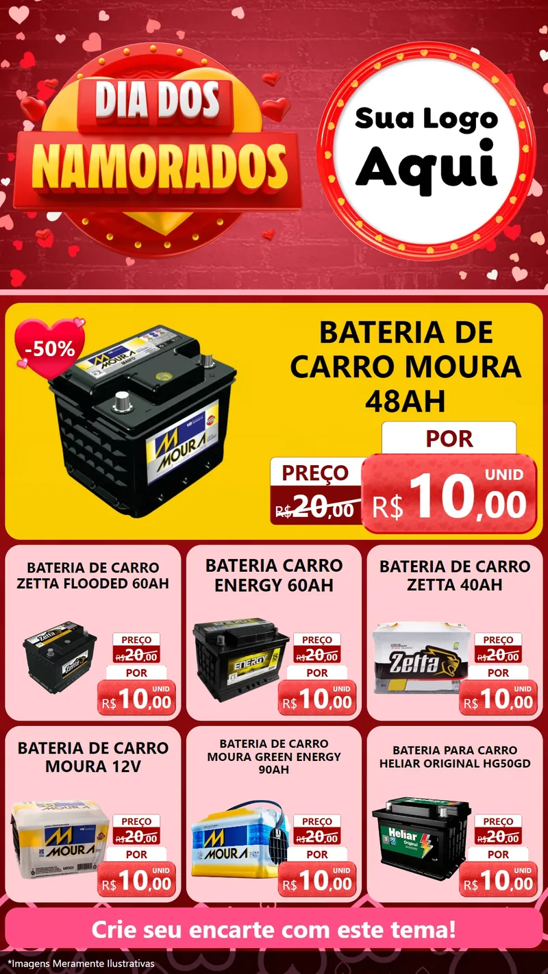 Modelo de Rede Social para Stories com o tema Dia Dos Namorados para Baterias Elétricas