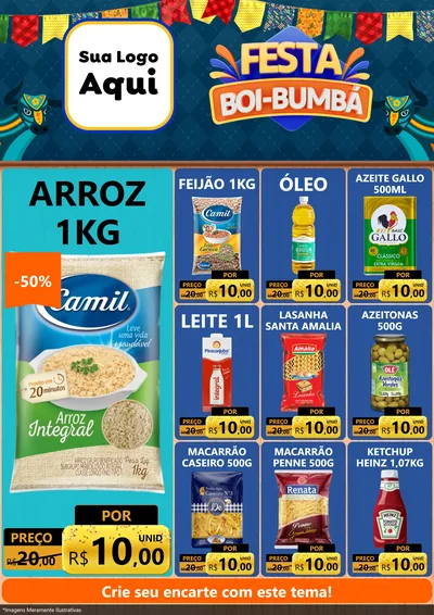 Modelo de Encarte para Encarte A4 Vertical com o tema Festa Boi Bumbá para Supermercado
