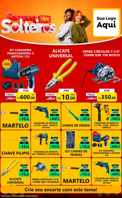 Modelo de Encarte para Encarte Grande com o tema Semana dos Solteiros para Maquinas e Ferramentas