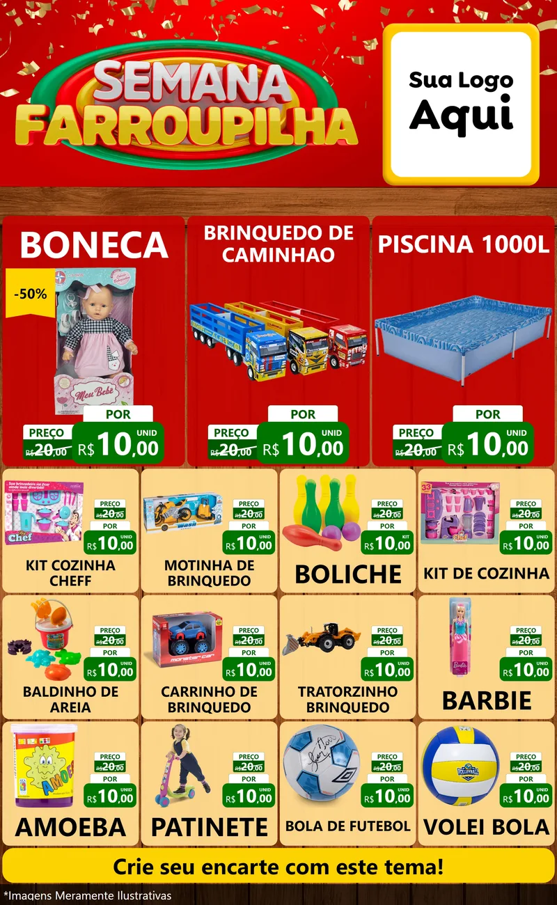 Modelo de Encarte para Encarte Grande com o tema Semana Farroupilha para Brinquedos