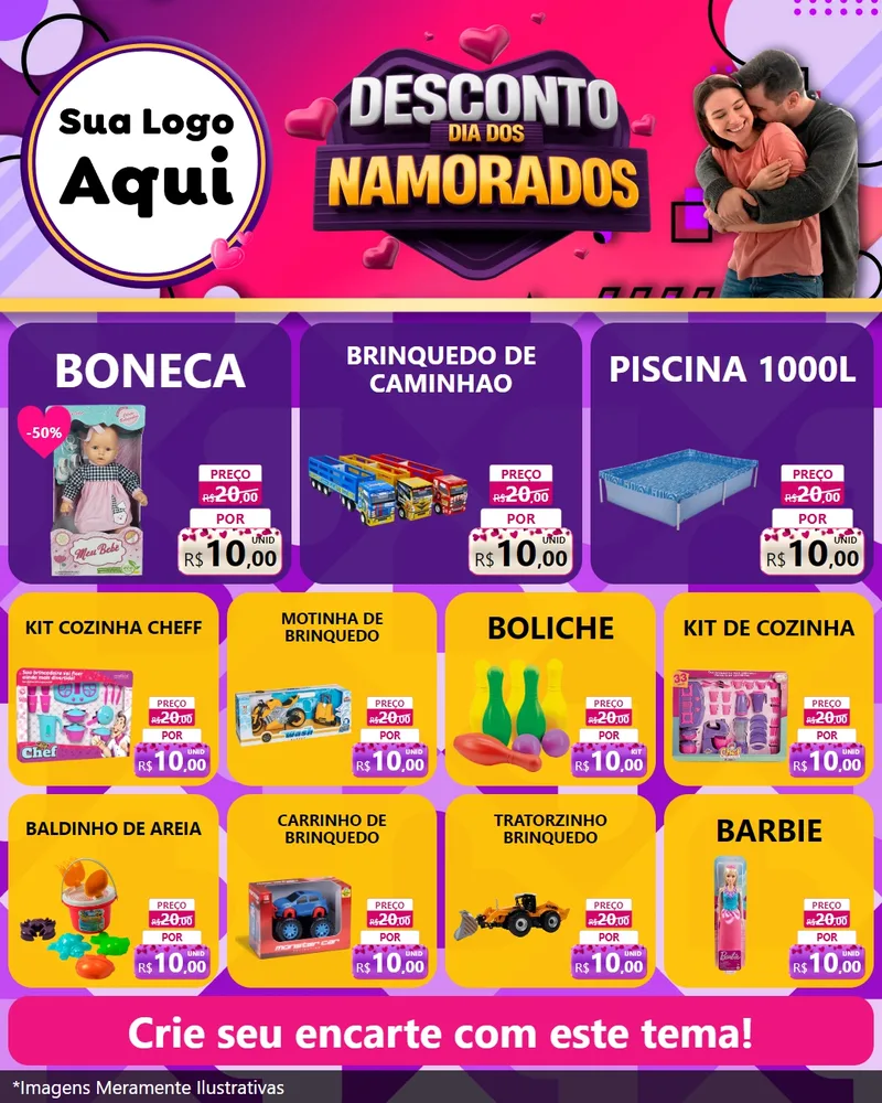 Modelo de Rede Social para Feed Instagram com o tema Desconto Dia dos Namorados para Brinquedos