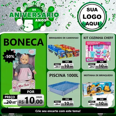 Modelo de Rede Social para Feed Facebook com o tema Promoção de Aniversário - 5 Anos para Brinquedos