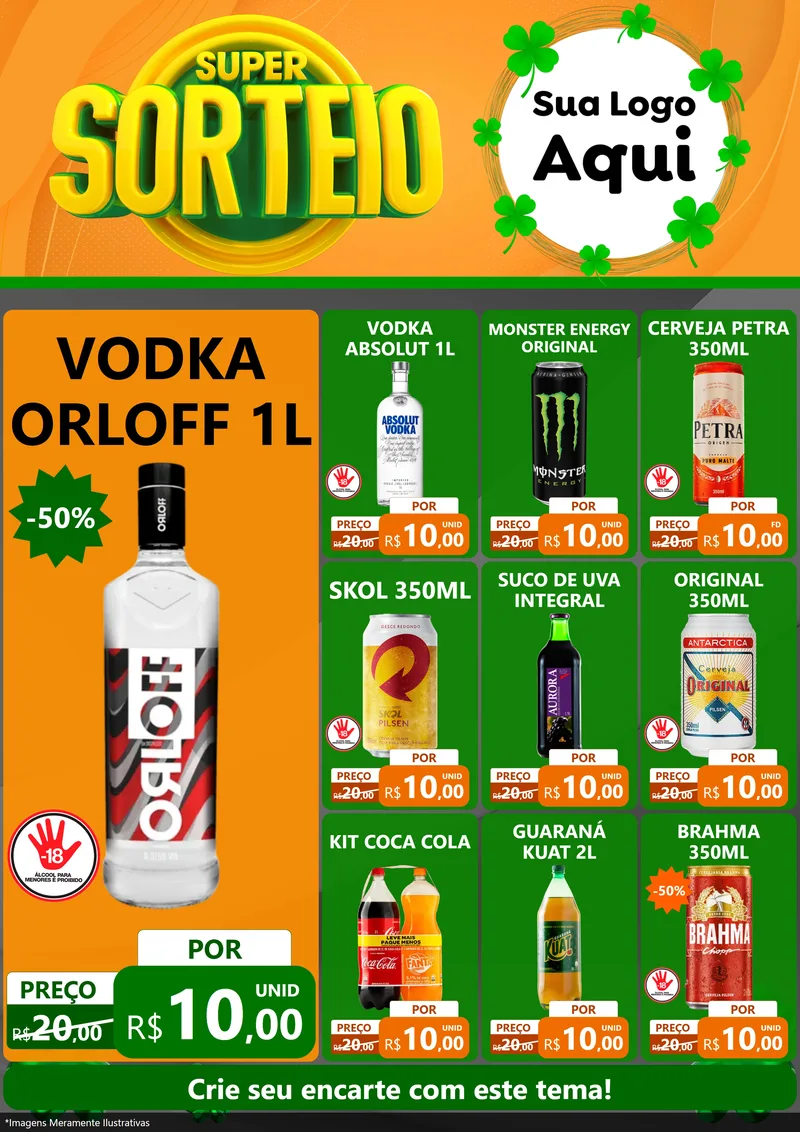 Modelo de Encarte para Encarte A4 Vertical com o tema Super Sorteio para Distribuidora de bebidas