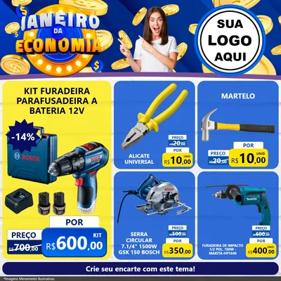 Modelo de Rede Social para Feed Facebook com o tema Janeiro da Economia para Maquinas e Ferramentas