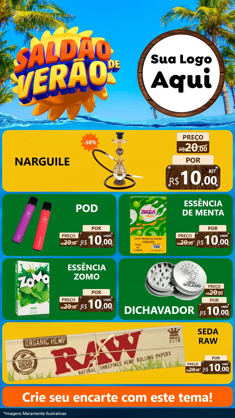 Modelo de TV para TV Vertical com o tema Saldão de Verão para Tabacaria