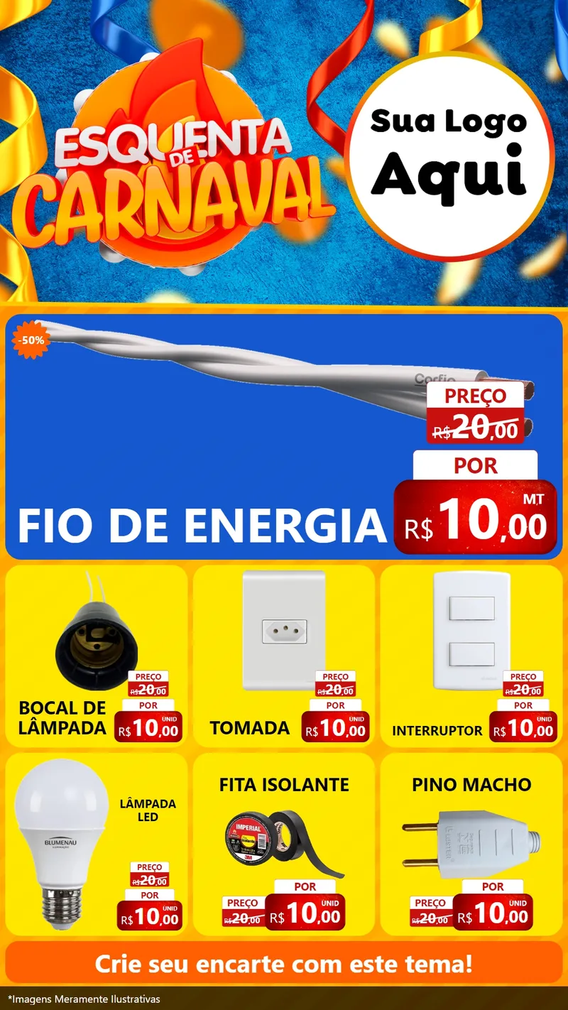 Modelo de Rede Social para Stories com o tema Esquenta de Carnaval para Materiais Elétricos