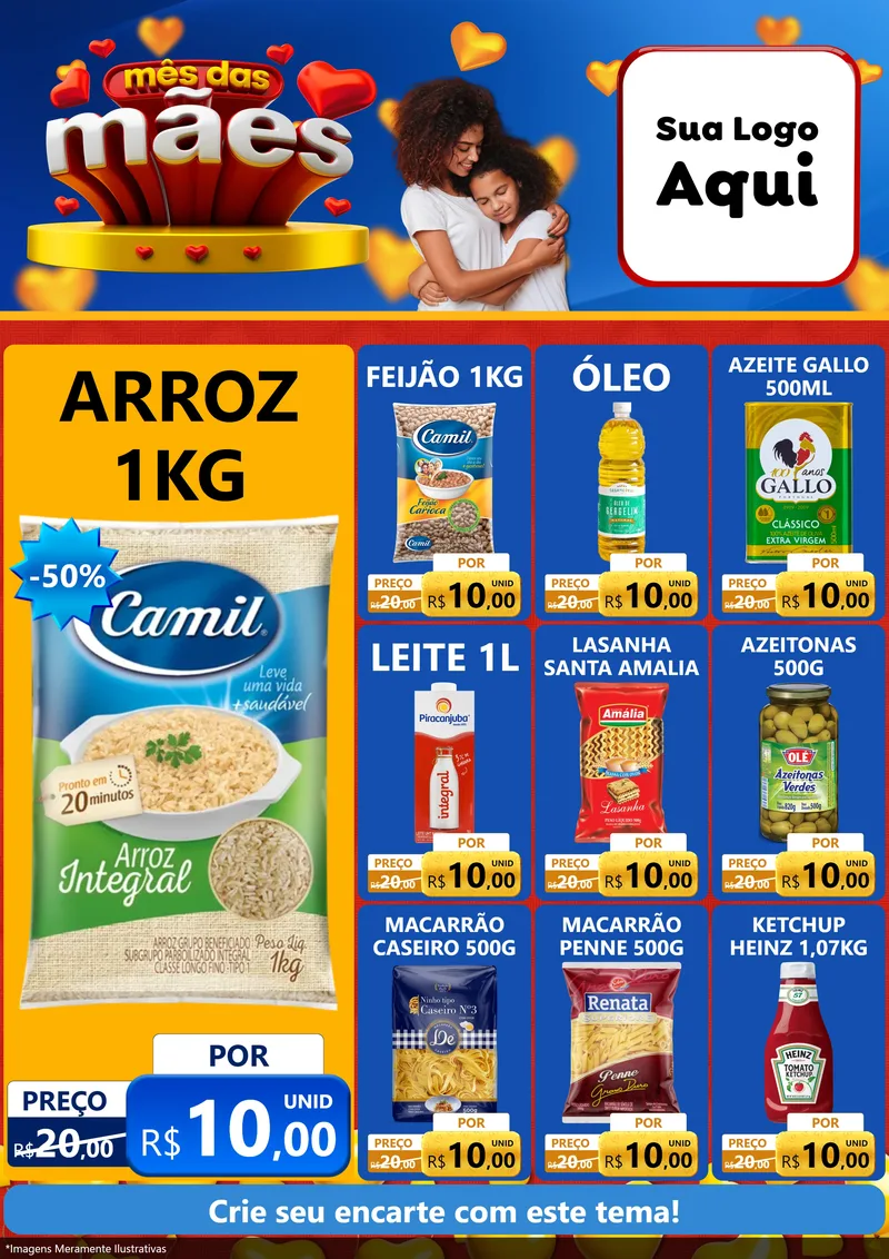 Modelo de Encarte para Encarte A4 Vertical com o tema Mês das Mães para Supermercado