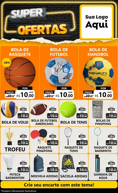 Modelo de Encarte para Encarte Grande com o tema Super Ofertas para Artigos Esportivos