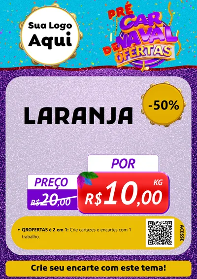 Modelo de Cartaz para Cartaz A4 Vertical com o tema Pré Carnaval de Ofertas para Hortifrúti