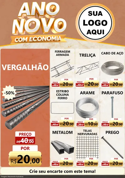 Modelo de Encarte para Encarte A4 Vertical com o tema Ano Novo Com Economia para Ferragens