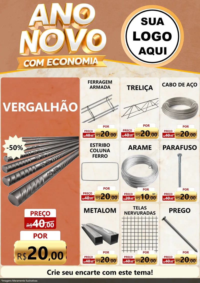 Modelo de Encarte para Encarte A4 Vertical com o tema Ano Novo Com Economia para Ferragens